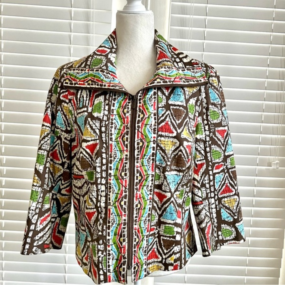 Vintage City Girl Nancy Bolen Sz Medium Multicolor Beaded Print Jacket Coat